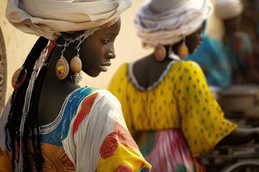 femme sénégalaise peul en tenue sénégalaise dans la
