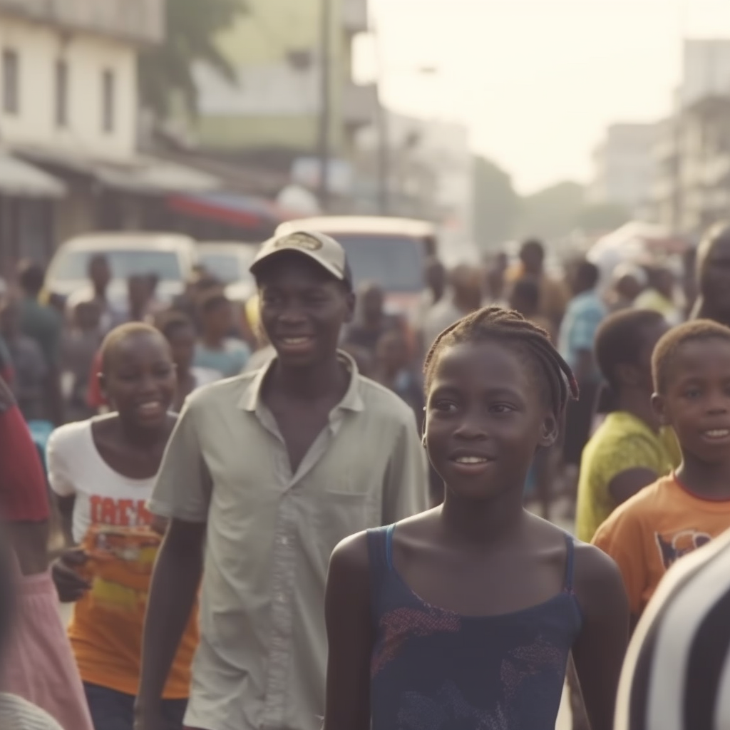 Fille dans une rue bondée, Abidjan