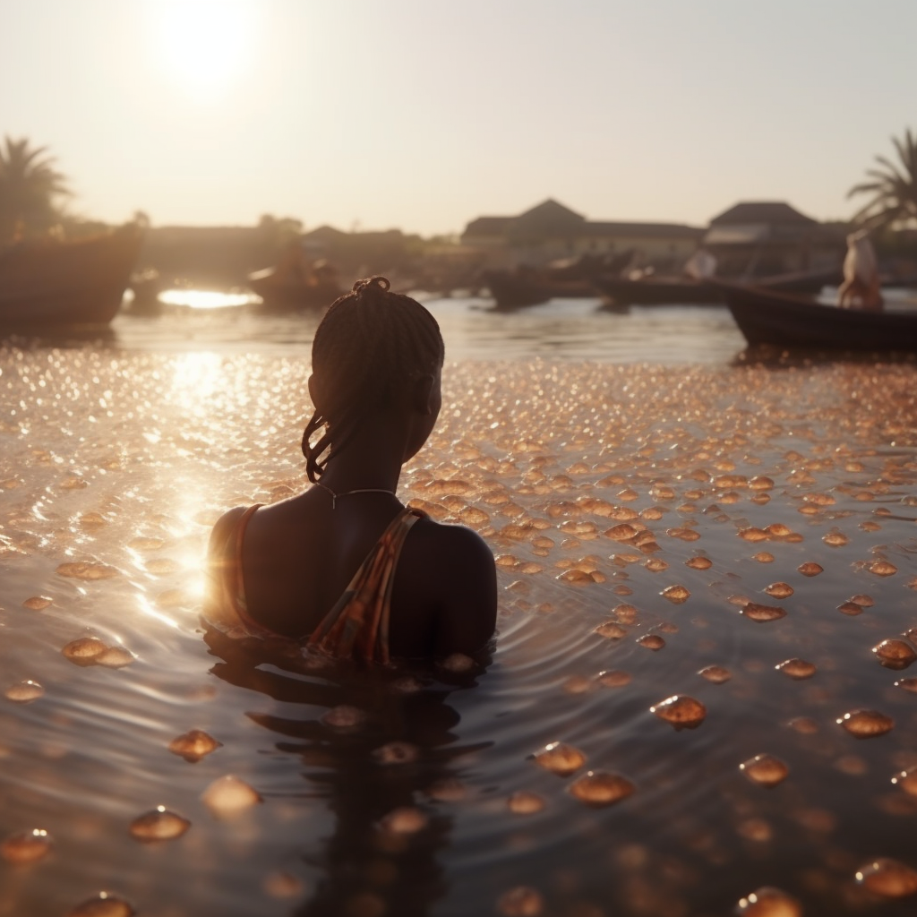 Femme sortant de l’eau sur l’Île aux coquillages