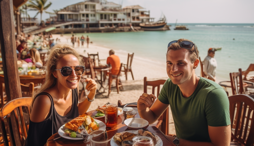 couple eating in restaurant in zanzibar tanzania