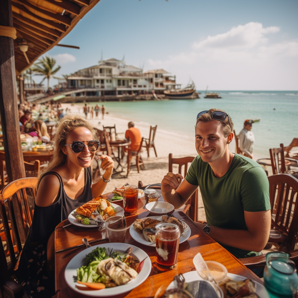 couple eating in restaurant in zanzibar tanzania